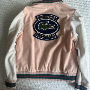 Small Peach Supreme LACOSTE Wool Varsity Jacket